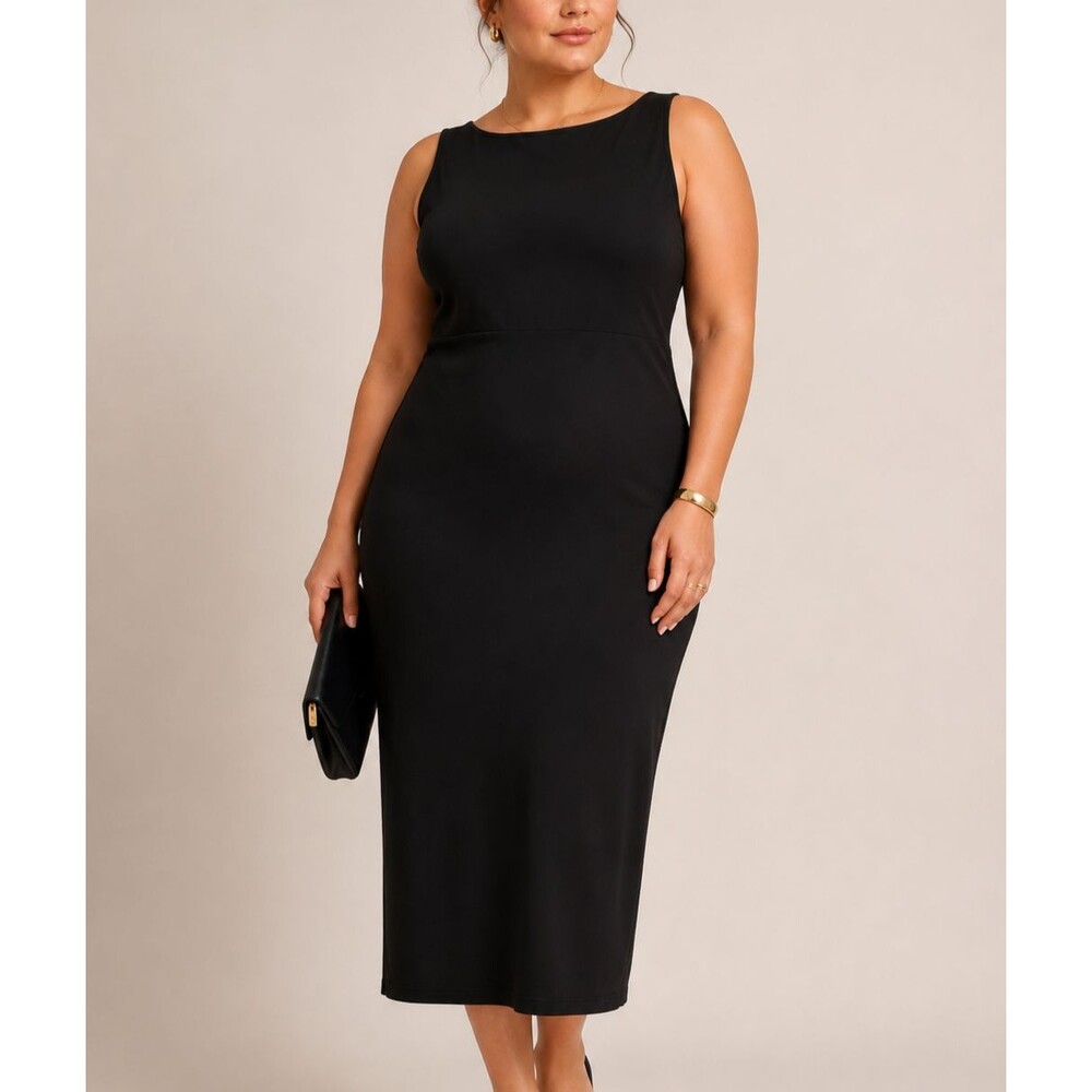 OGL Move Black Sleeveless Midi Dress Built-in Bra Size 2XL Scoop Back Minimalist